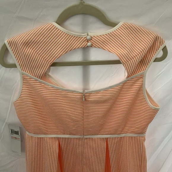 London Times: Apricot/white stripped Dress- back zip- open back- size 10 - Picture 11 of 16